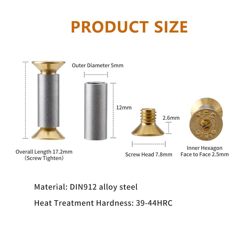 A.I.FORCE 10 Packs Knife Handle Screws Rivets Bolts Fasteners, Gold Hex Flat Head Screws, Knives Maker Screws for Fixing Blade Knife - Image 2